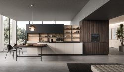 cucina moderna lab 13 aran legno scuro finiture nere antracite