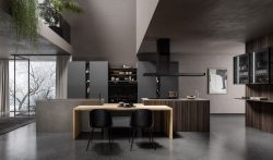 cucina open space moderno industrial aran lab13 cemento legno