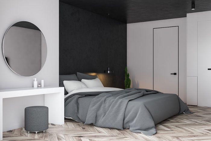 Camera da letto contemporanea - Muro grigio Accent Wall